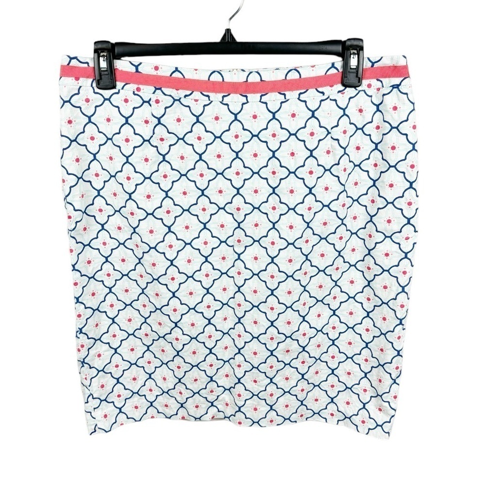 Boden Women's White Blue Coral Geometric Print Lined Pencil Skirt Size 14 Rush